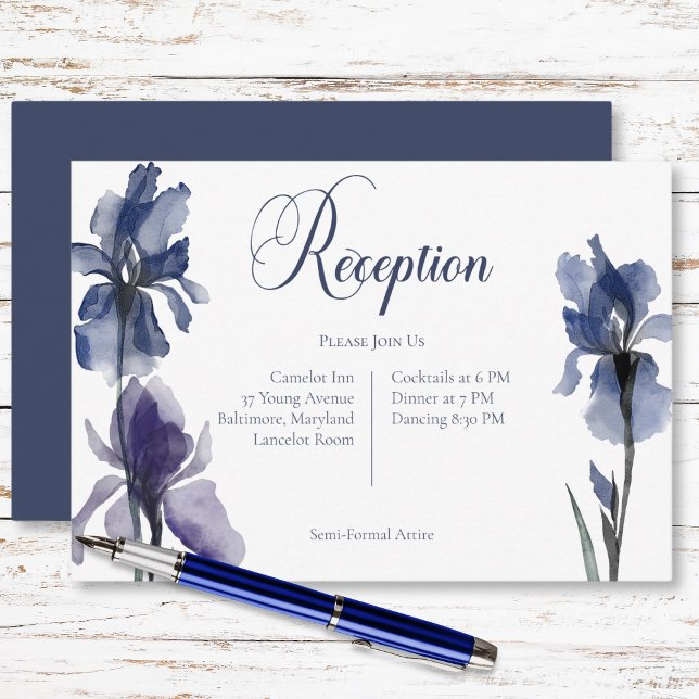 Cartão De Informações Blue Iris Flowers Casando Recepção Moderna (Blue Iris Flowers Wedding Modern Reception Enclosure Card)