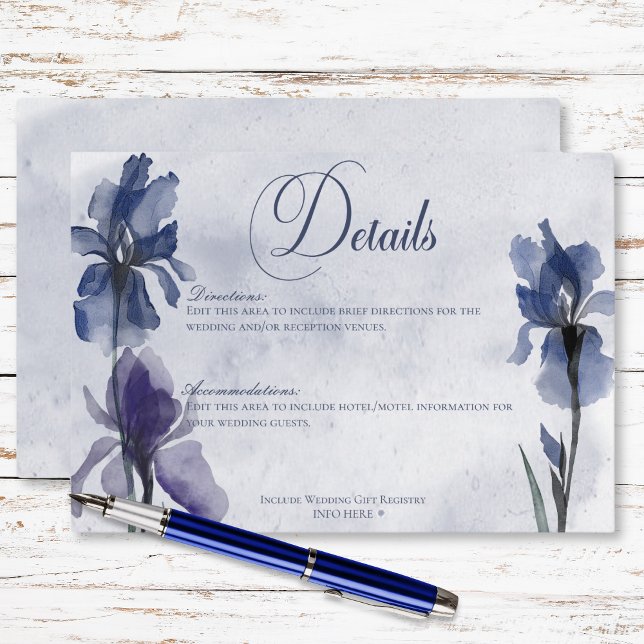 Cartão De Informações Blue Iris Flowers Modern Blue Wedding Details (Blue Iris Flowers Modern Blue Wedding Details Enclosure Card)