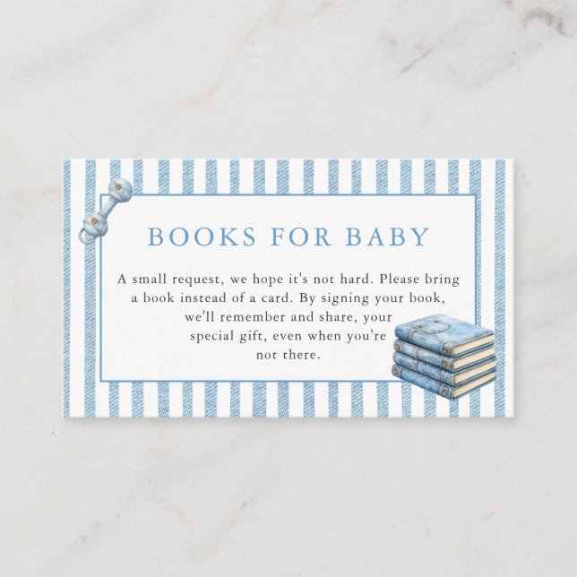 Cartão De Informações Blue Jean Baby Baby Shower Denim Books for Baby (Frente)