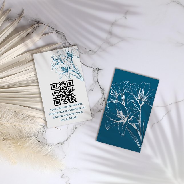 Cartão De Informações Blue Lily Outline Wedding (Criador carregado)