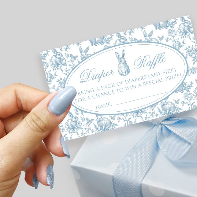 Cartão De Informações Blue Little Bunny Toile Spring Baby Diaper Raffle  (Criador carregado)