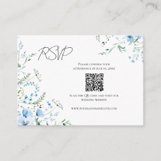 Cartão De Informações Blue Meadow RSVP with QR Code for Wedding Website