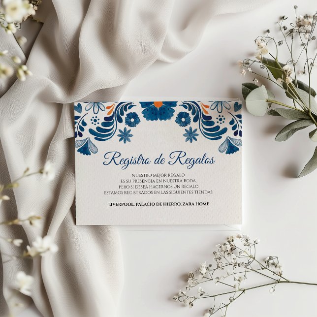Cartão De Informações Blue Orange Floral Elegant Fiesta Spanish Wedding (Blue Orange Floral Elegant Fiesta Spanish Wedding Enclosure Card)