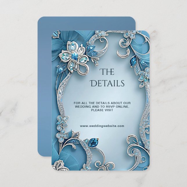 Cartão De Informações Blue Ornate Floral Detail Enclosure Card (Frente/Verso)