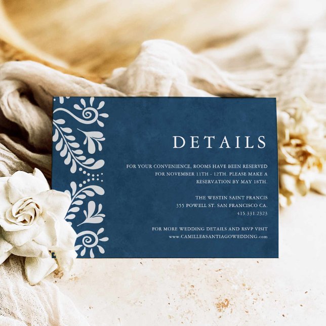 Cartão De Informações Blue Papel Picado México Detalhes do Casamento (Blue Talavera Wedding Details Card)