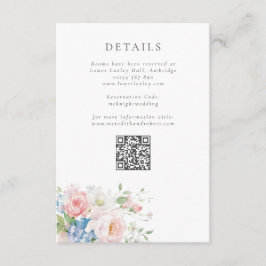 Cartão De Informações Blue & Pink Pastel Floral QR Wedding Details