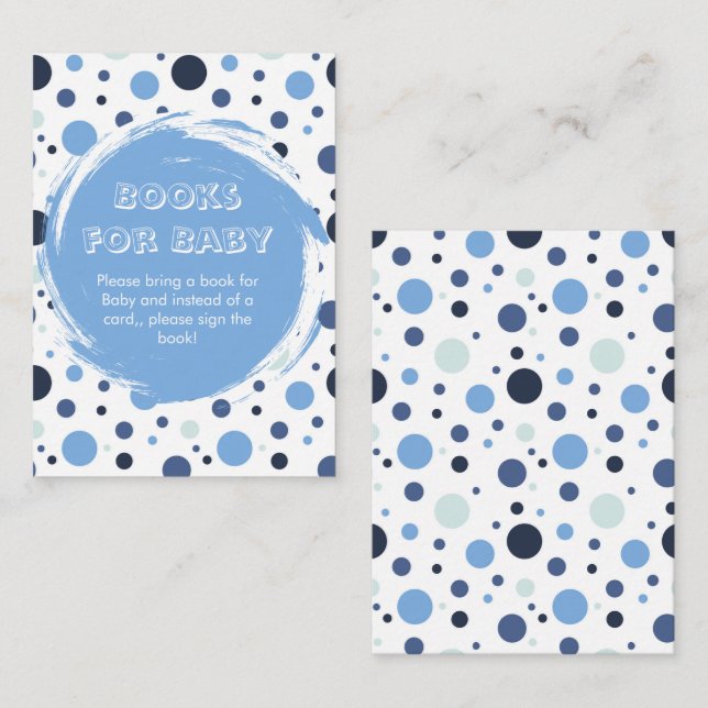 Cartão De Informações Blue polka dot Baby Shower books for Baby (Frente/Verso)