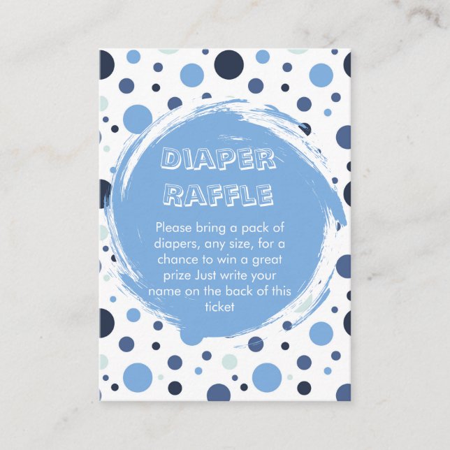 Cartão De Informações Blue polka dot Baby Shower diaper raffle ticket (Frente)