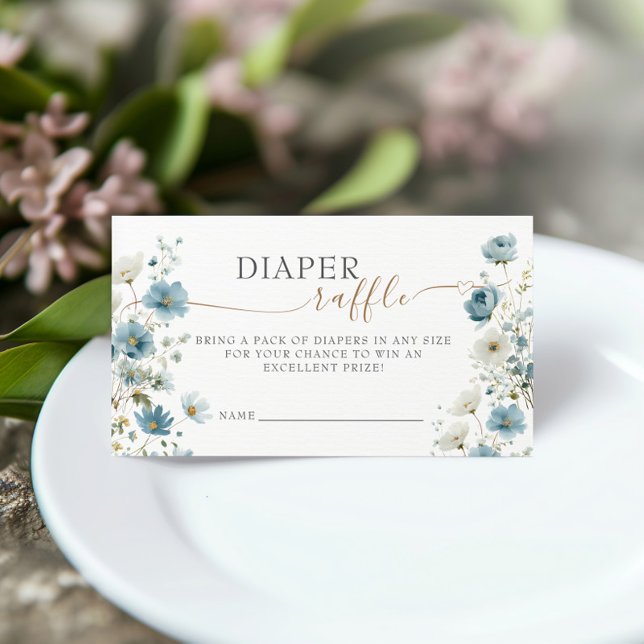 Cartão De Informações Blue Preppy Flowers Baby Shower Diaper Raffle (Criador carregado)