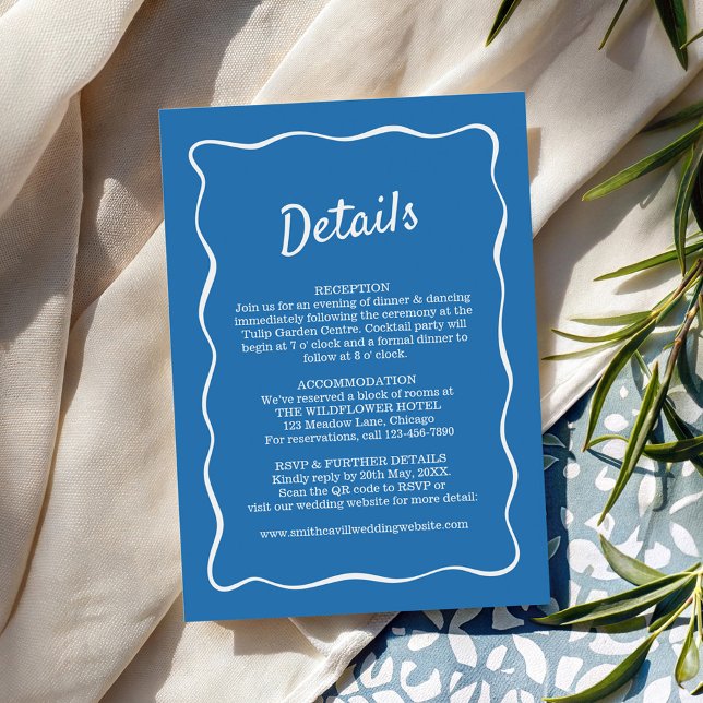 Cartão De Informações Blue Retro Stripes Wedding Details Card (Criador carregado)