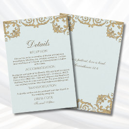 Cartão De Informações Blue Rococo Vintage Christian Wedding Details 