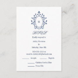 Cartão De Informações BLUE RSVP card Monogram With 2 Entree Choice