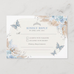 Cartão De Informações Blue Silver Quinceanera Mis Quince 15 Anos RSVP