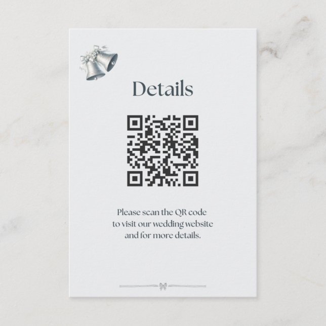 Cartão De Informações Blue Silver Wedding Bells Details Enclosure (Frente)