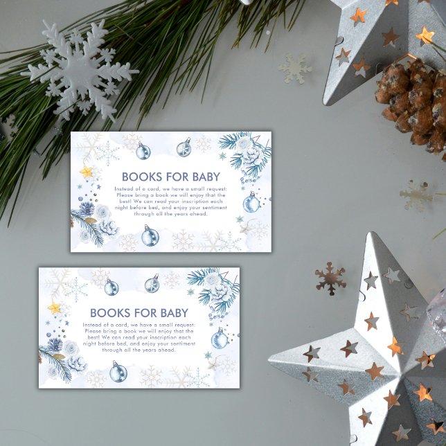Cartão De Informações Blue Snowflake Flower Winter Books Baby Shower  (Blue Snowflake Flower Winter Books Baby Shower Enclosure Card)