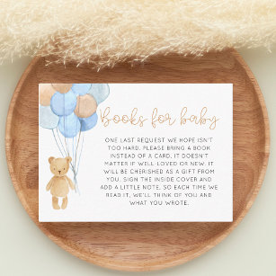 Cartão De Informações Blue Tan Teddy Bear Balões Livros para Bebê
