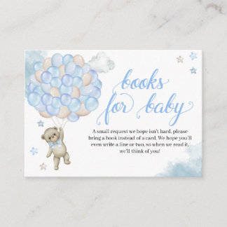 Cartão De Informações Blue Teddy Bear Balões Livros para Bebê