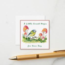 Cartão De Informações Blue Tit and Fly Agaric Watercolor