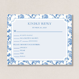 Cartão De Informações Blue Toile de Jouy Wedding Response Enclosure Card