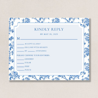 Cartão De Informações Blue Toile de Jouy Wedding Response Enclosure Card