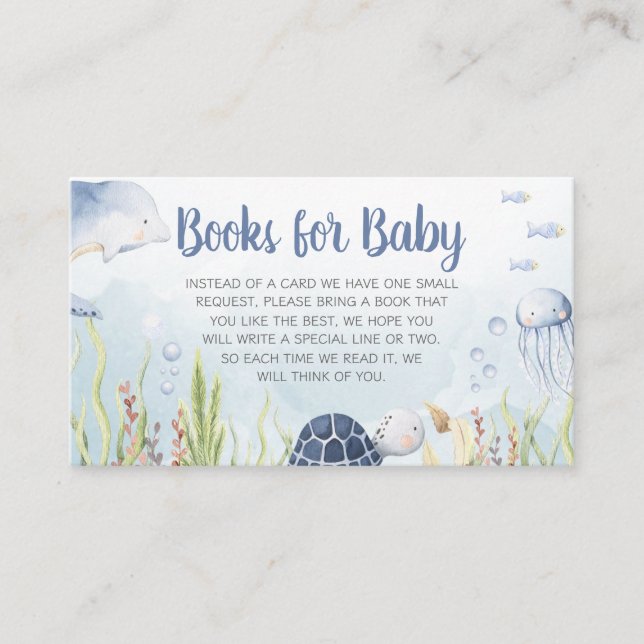 Cartão De Informações Blue Under the Sea Baby Shower Books for Baby (Frente)