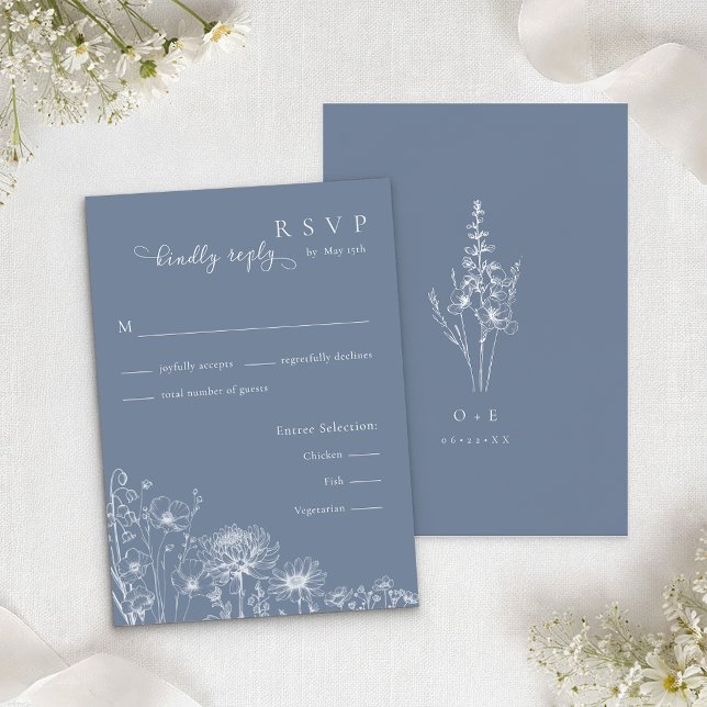 Cartão De Informações Blue Wildflower RSVP Card Periwinkle Wedding  (Periwinkle RSVP Wedding card)