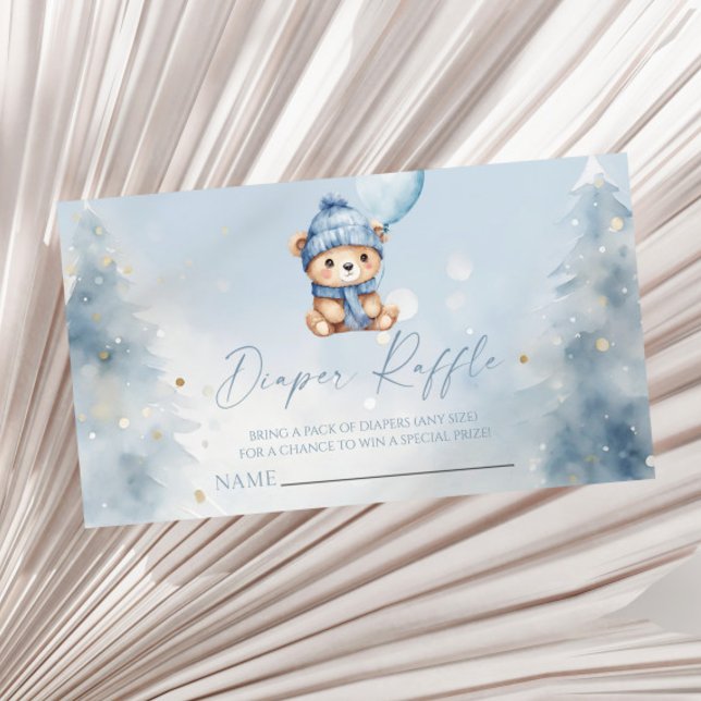 Cartão De Informações Blue Winter Teddy Bear Baby Shower Diaper Raffle (Criador carregado)