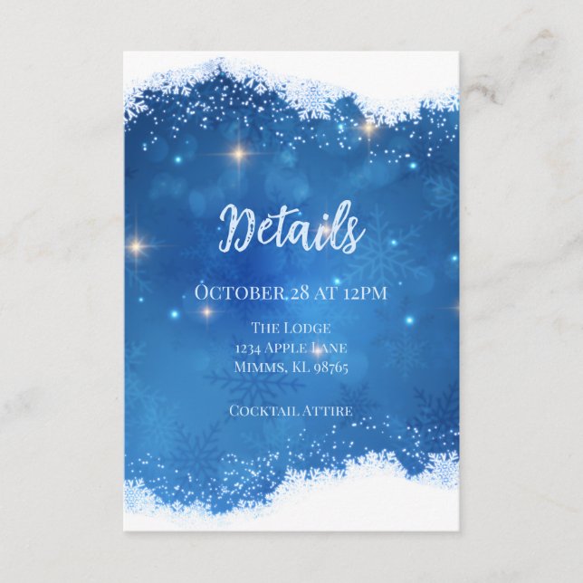Cartão De Informações Blue Winter Wonderland Details Card | Snowflakes (Frente)