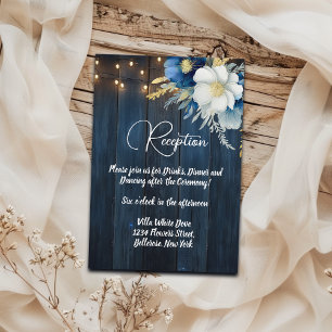 Cartão De Informações Blue Wood String Lights White Floral Recepção