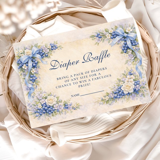 Cartão De Informações Blueberry Garden Bow Baby Shower Diapper Raffle (Criador carregado)