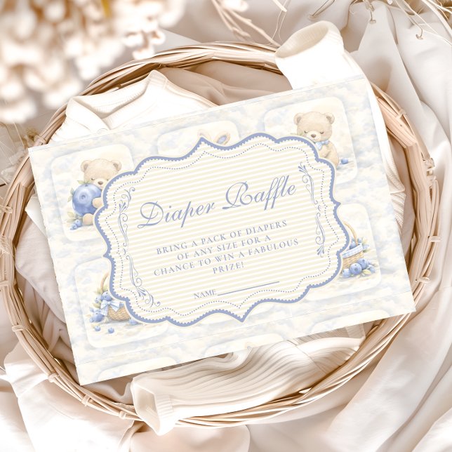 Cartão De Informações Blueberry Teddy Garden Toile Diapper Raffle (Criador carregado)