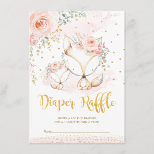 Cartão De Informações Blush Boho Flores Bebê Raposa Fralda Raffle