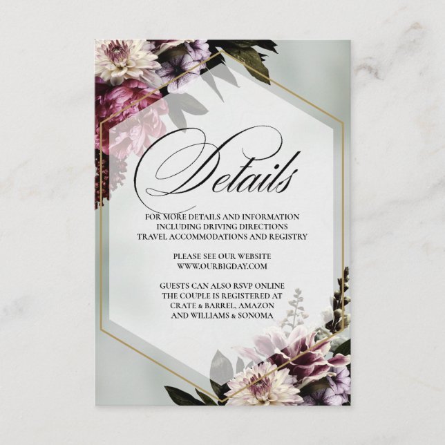Cartão De Informações Blush Botanical Elegant Enclosure Card Details (Frente)