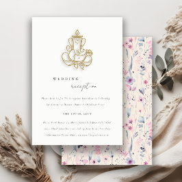 Cartão De Informações Blush Dourada Floral Ganesh Recepção de casamento 