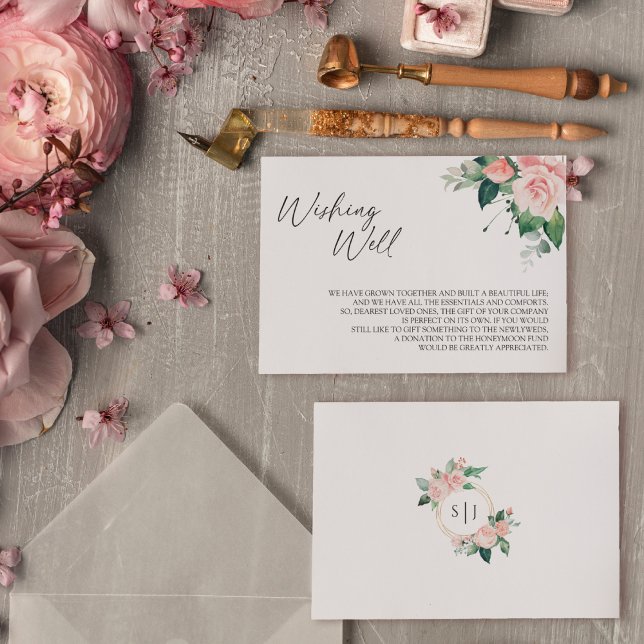 Cartão De Informações Blush Floral White Weding Wishing Bem (Criador carregado)