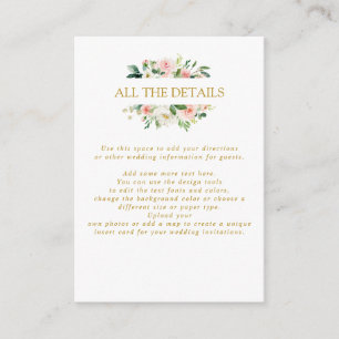 Cartão De Informações Blush Moderno CASAMENTO DOURADO