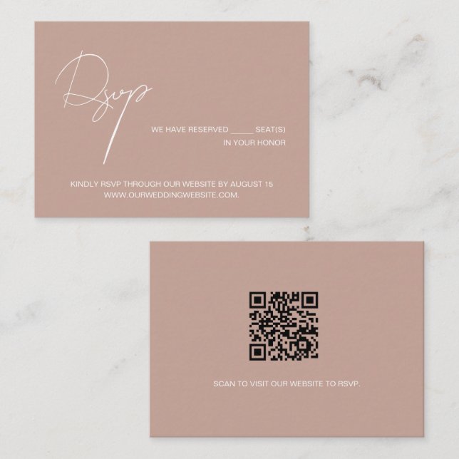 Cartão De Informações Blush pink elegant script wedding website RSVP (Frente/Verso)