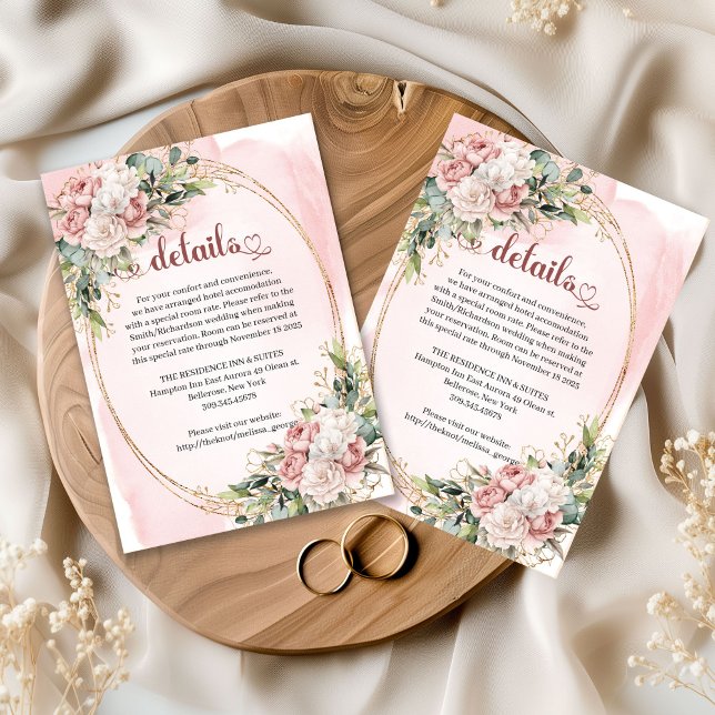 Cartão De Informações Blush Pink Floral Eucalyptus Wedding Details Card (Blush Pink Floral Eucalyptus Wedding Details Card)