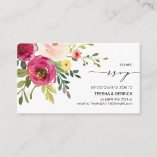 Cartão De Informações Blush Pink Floral, Fonte Preta, RSVP de Casamento