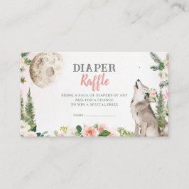 Cartão De Informações Blush Pink Floral Moon Forest Wolf Diaper Raffle