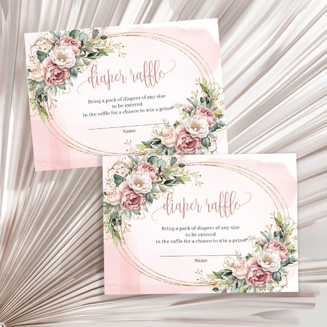 Cartão De Informações Blush Pink Flowers Eucalyptus Baby Shower Raffle  (Blush Pink Flowers Eucalyptus Baby Shower Raffle Slip)