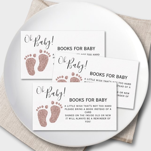 Cartão De Informações Blush PInk Glitter Baby Feet Books Para Chá de fra (Criador carregado)