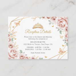 Cartão De Informações Blush Pink Gold Floral Quinceanera  Details