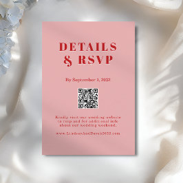 Cartão De Informações Blush Pink Red Bold Font QR Code Wedding RSVP 