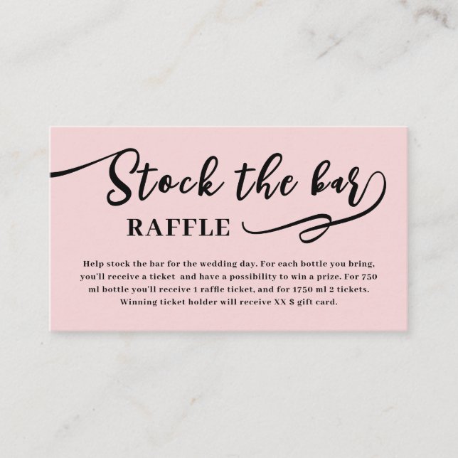 Cartão De Informações Blush Pink Script Stock the bar Bridal Shower  (Frente)