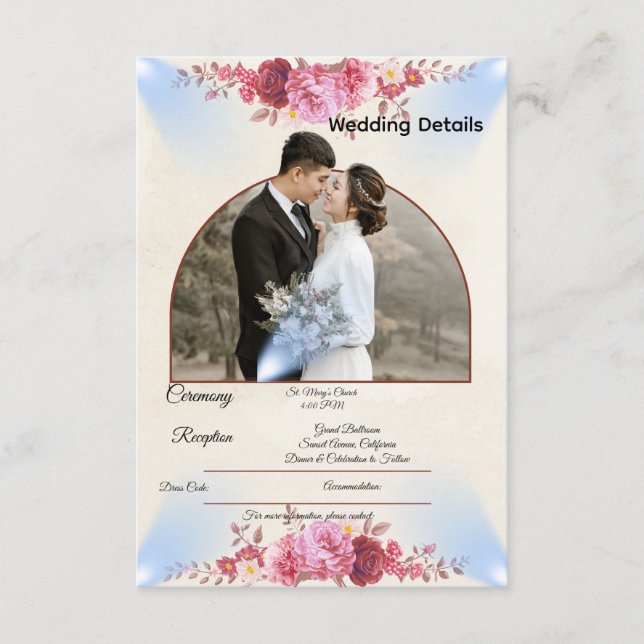Cartão De Informações Blush Rose Church Wedding Enclosure Card (Frente)