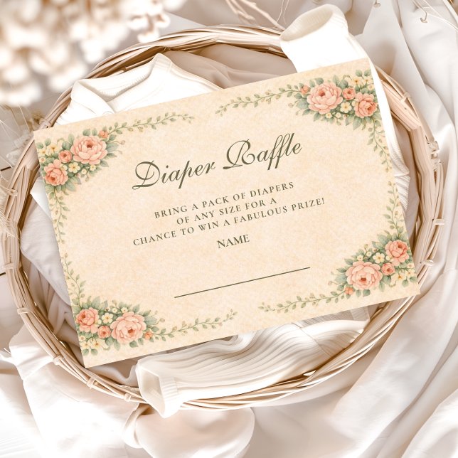 Cartão De Informações Blush Sage Floral Garden Diapper Raffle (Criador carregado)