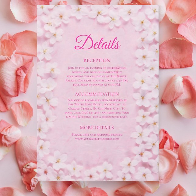 Cartão De Informações Blush Spring Sakura Pink Wedding Details Card (Criador carregado)