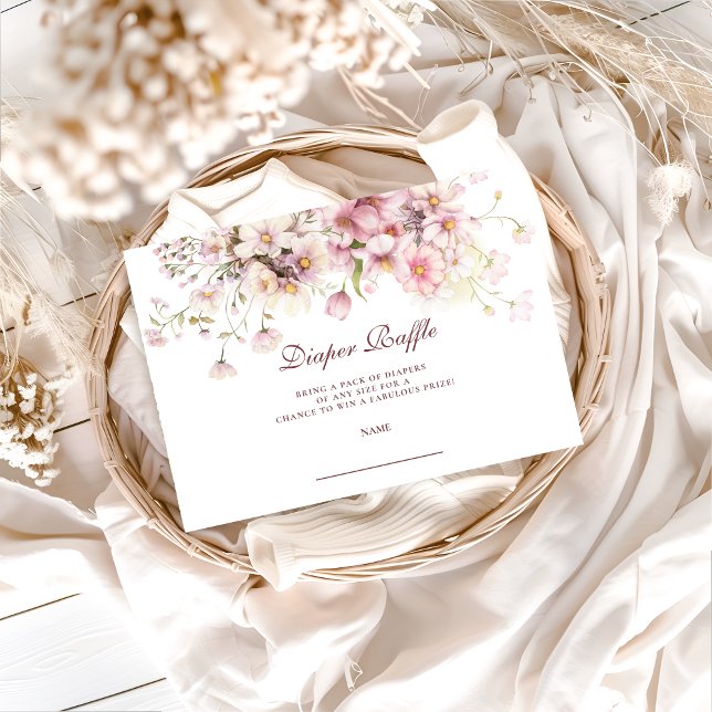Cartão De Informações Blush Wildflower Garden Diapper Raffle (Criador carregado)
