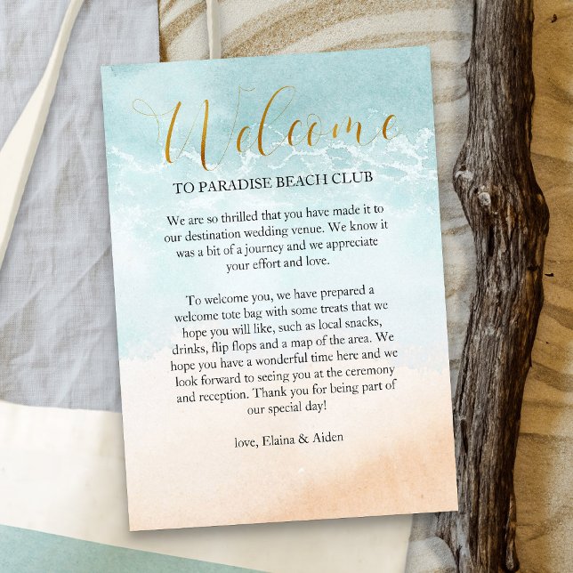 Cartão De Informações Boas-vindas ao Casamento de Destino de Praia (Tropical Beach Resort destination wedding welcome card - Boho Beach Collection)